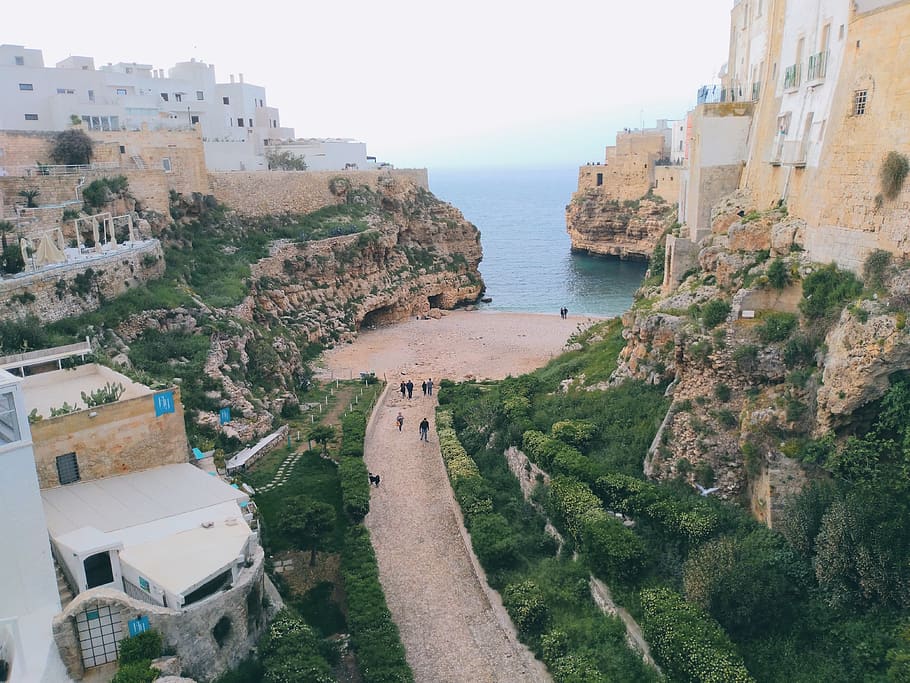 italy, polignano a mare, via comite fanelli, coast, gulf, vacation, HD wallpaper