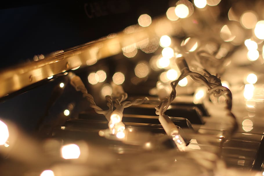 lights, piano, bokeh, illuminated, lighting equipment, night HD wallpaper