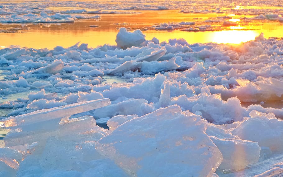 View of Frozen Lake during Sunset, cold, dawn, daylight, environment HD wallpaper