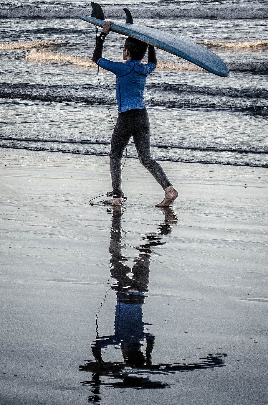 Boy Holding Blue Surfing Board, beach, child, kid, reflection HD wallpaper