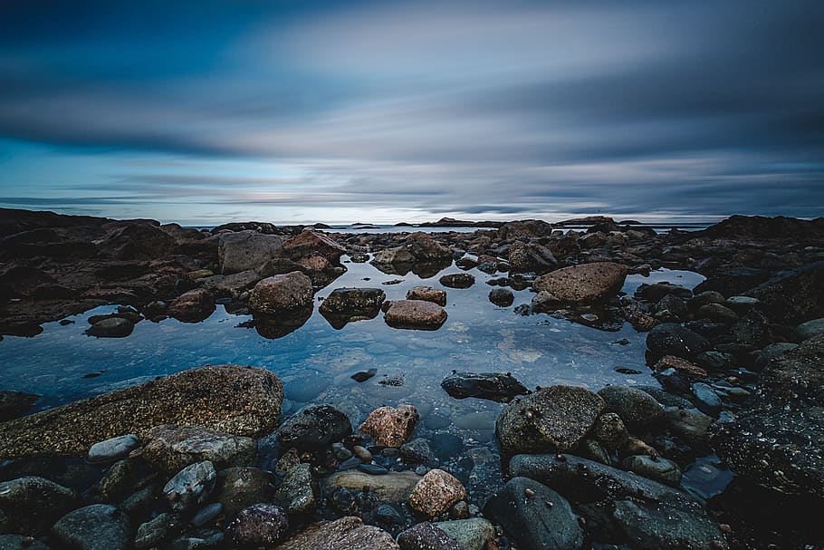 stone on coast under cumulus clouds, rock, solid, cloud - sky HD wallpaper
