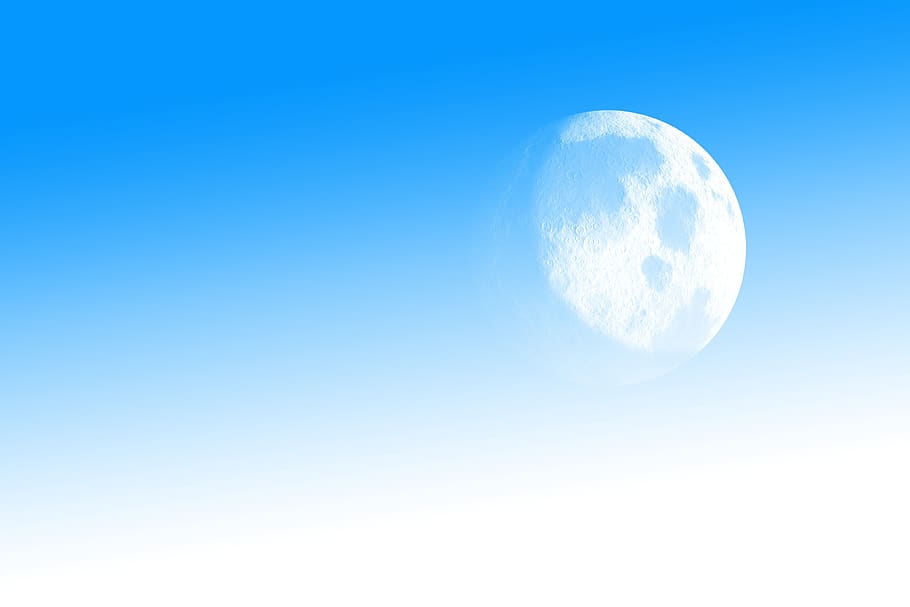 moon, sky, day, daylight, crescent, blue, clear sky, nature HD wallpaper