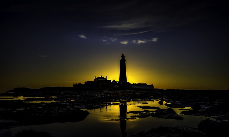 Silhouette Photo of Lighthouse, architecture, backlight, beach HD wallpaper