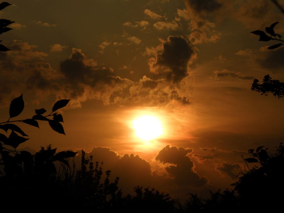 sunset, sky, evening, clouds, sea, twilight, landscape, nature HD wallpaper