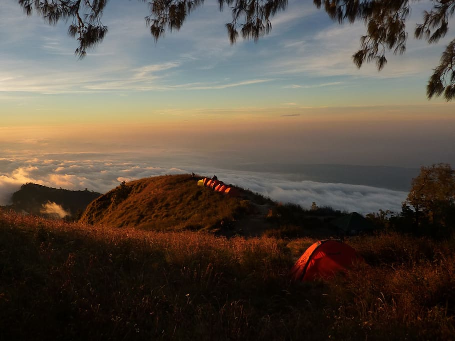 top, mountain, landscape, camp, tent, cloud, cloudy, sky, scenics - nature HD wallpaper