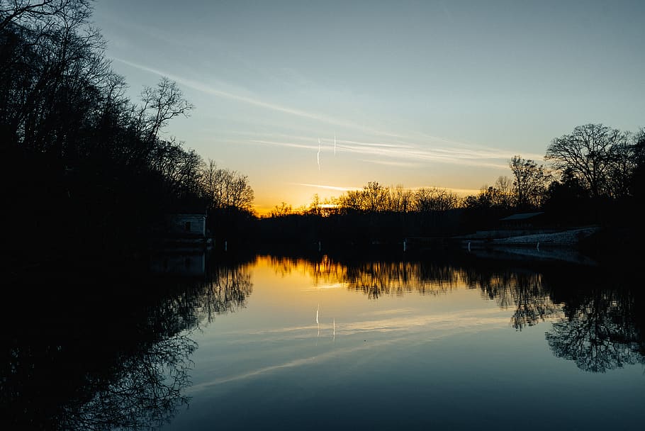lake, river, water, blue, sunset, baltimore, maryland, yellow HD wallpaper