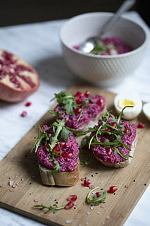 leavened bread with spreads, food, plant, produce, fruit, pomegranate HD wallpaper