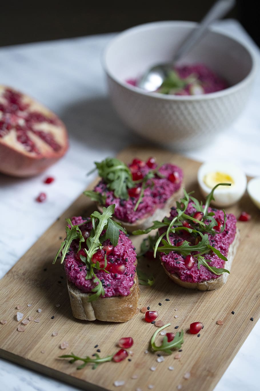leavened bread with spreads, food, plant, produce, fruit, pomegranate HD wallpaper