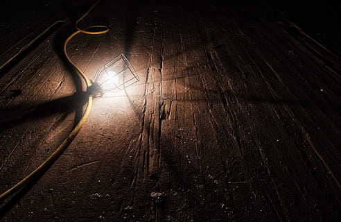 white LED light bulb, wood, dark, electricity, floor, incandescent HD wallpaper