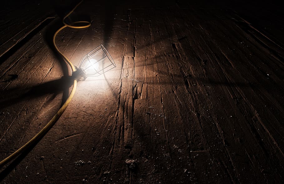 white LED light bulb, wood, dark, electricity, floor, incandescent HD wallpaper