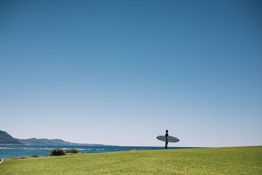 Photo of Person Carrying Surfboard, beach, blue sky, clear sky HD wallpaper