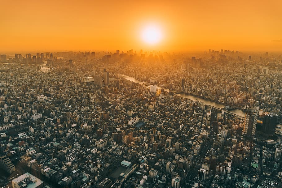 architecture, buildings, infrastructure, orange, sky, sunlight HD wallpaper