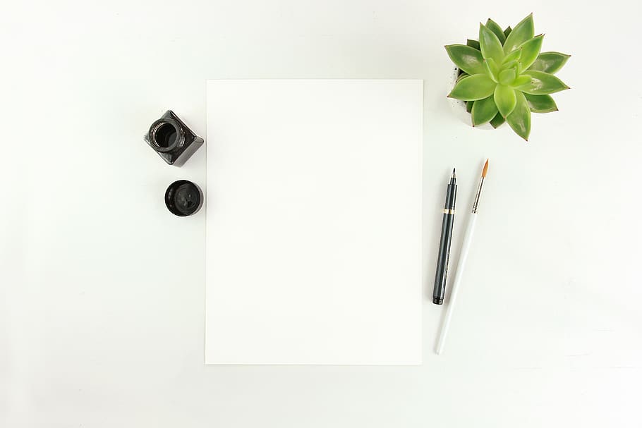 white printer paper, pen, studio shot, copy space, leaf, directly above HD wallpaper