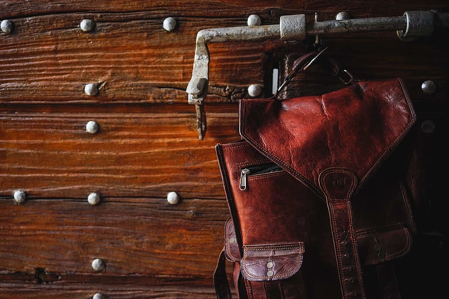 Leather Bag, accessories, Antique, Brick, brown, chair, firearm, HD wallpaper