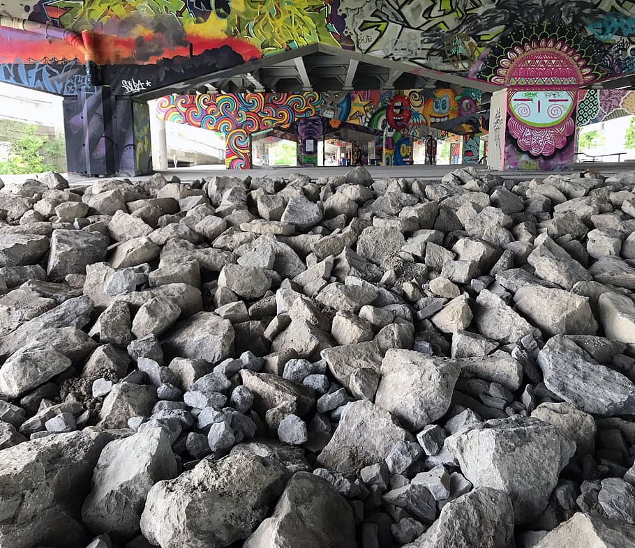 toronto, underpass park, canada, graffiti, rocks, street art HD wallpaper