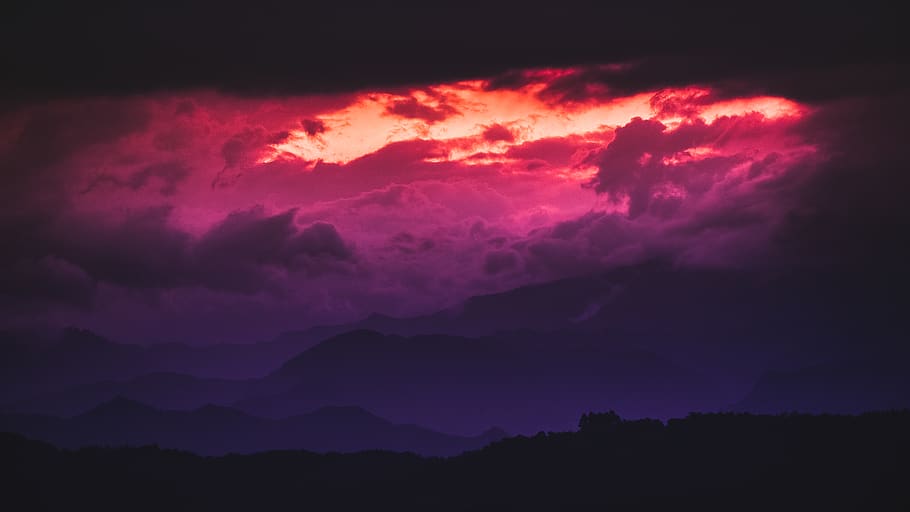 red clouds, nature, outdoors, weather, sky, mountain, cumulus HD wallpaper