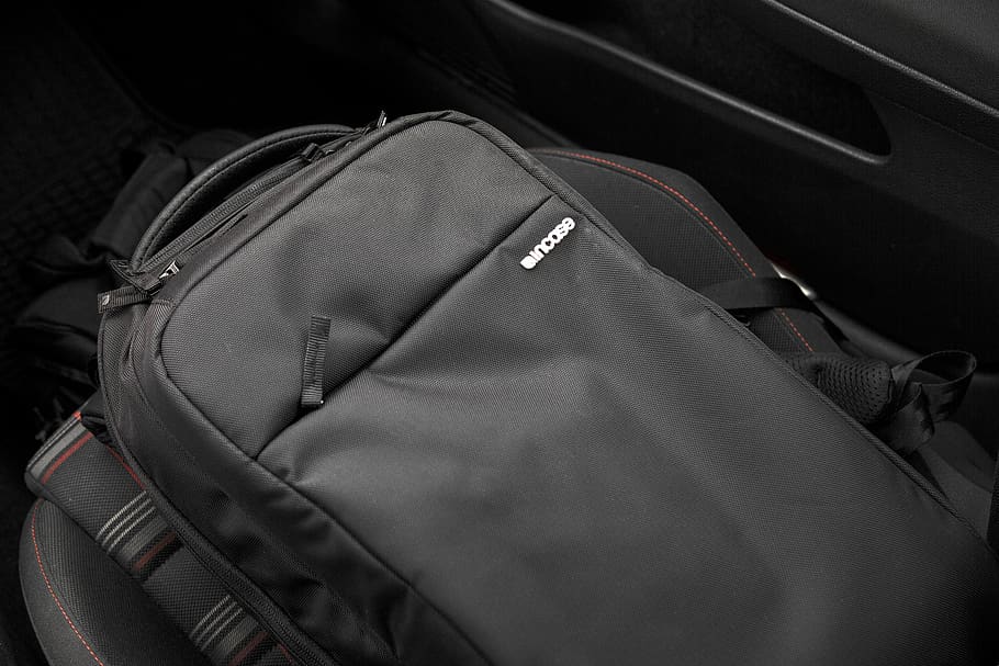 gray backpack, close-up, indoors, no people, bag, car, clothing HD wallpaper