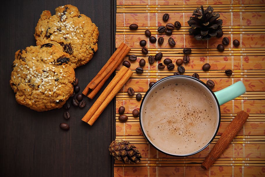 coffee, chocolate, grains, cinnamon, cookies, brown, delicious HD wallpaper