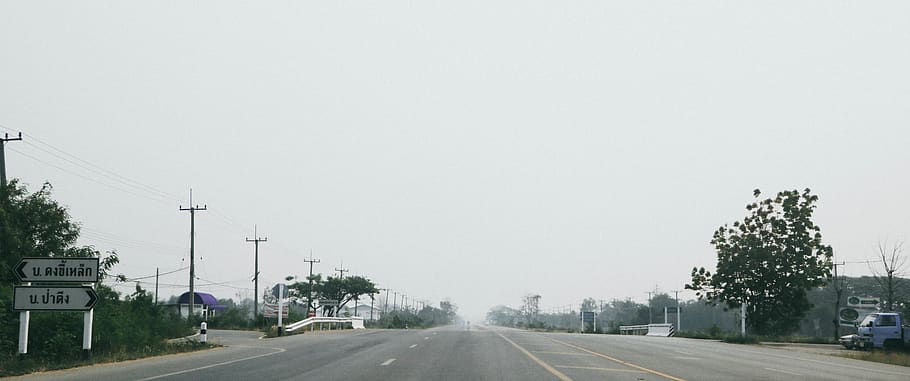 highway, trees, empty road, landscape, driving, countryside HD wallpaper