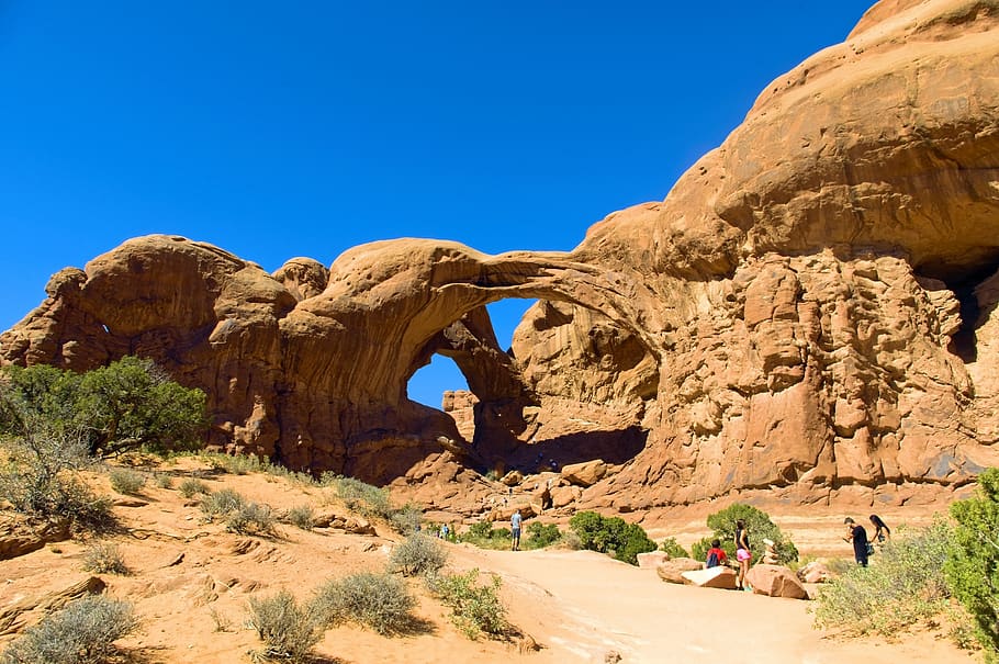 double arch, sandstone, arches, national, park, utah, landscape