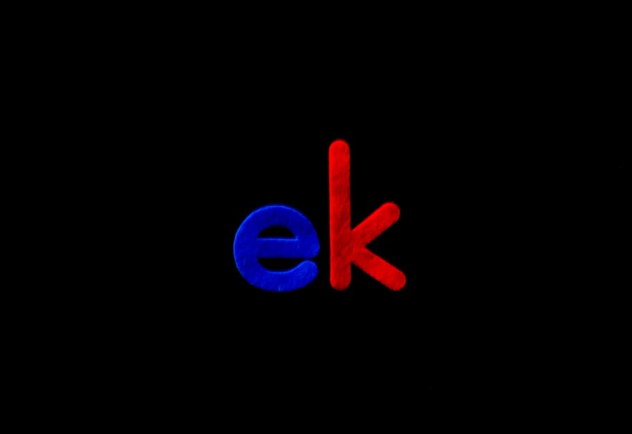 Ek Logo Illustration, alphabets, black background, close-up, colorful