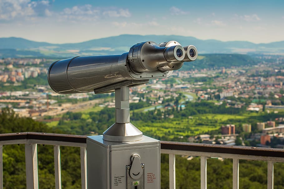 Gray Stainless Steel Operated Telescope, binoculars, city, cityscape HD wallpaper
