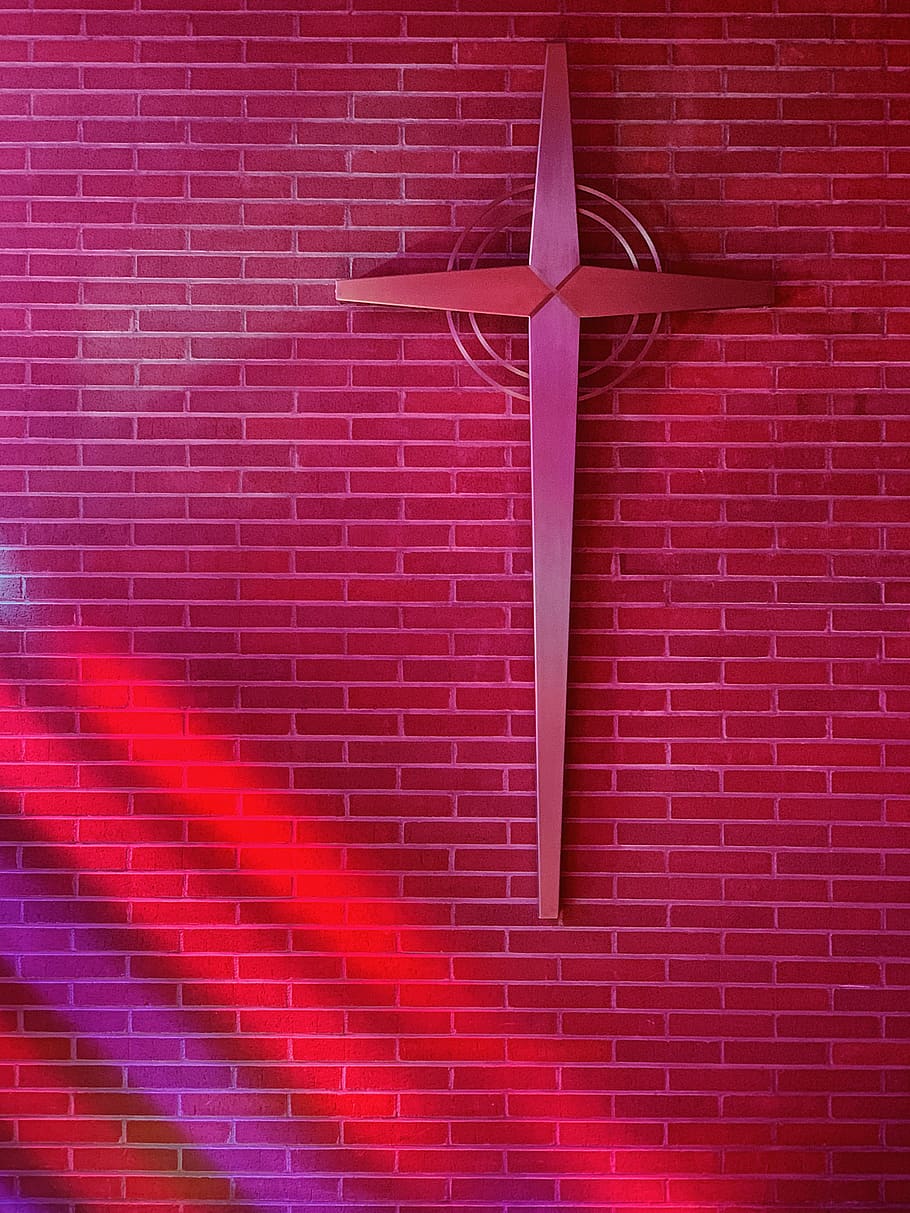gray cross décor, brick wall, red, no people, pattern, wall - building feature HD wallpaper