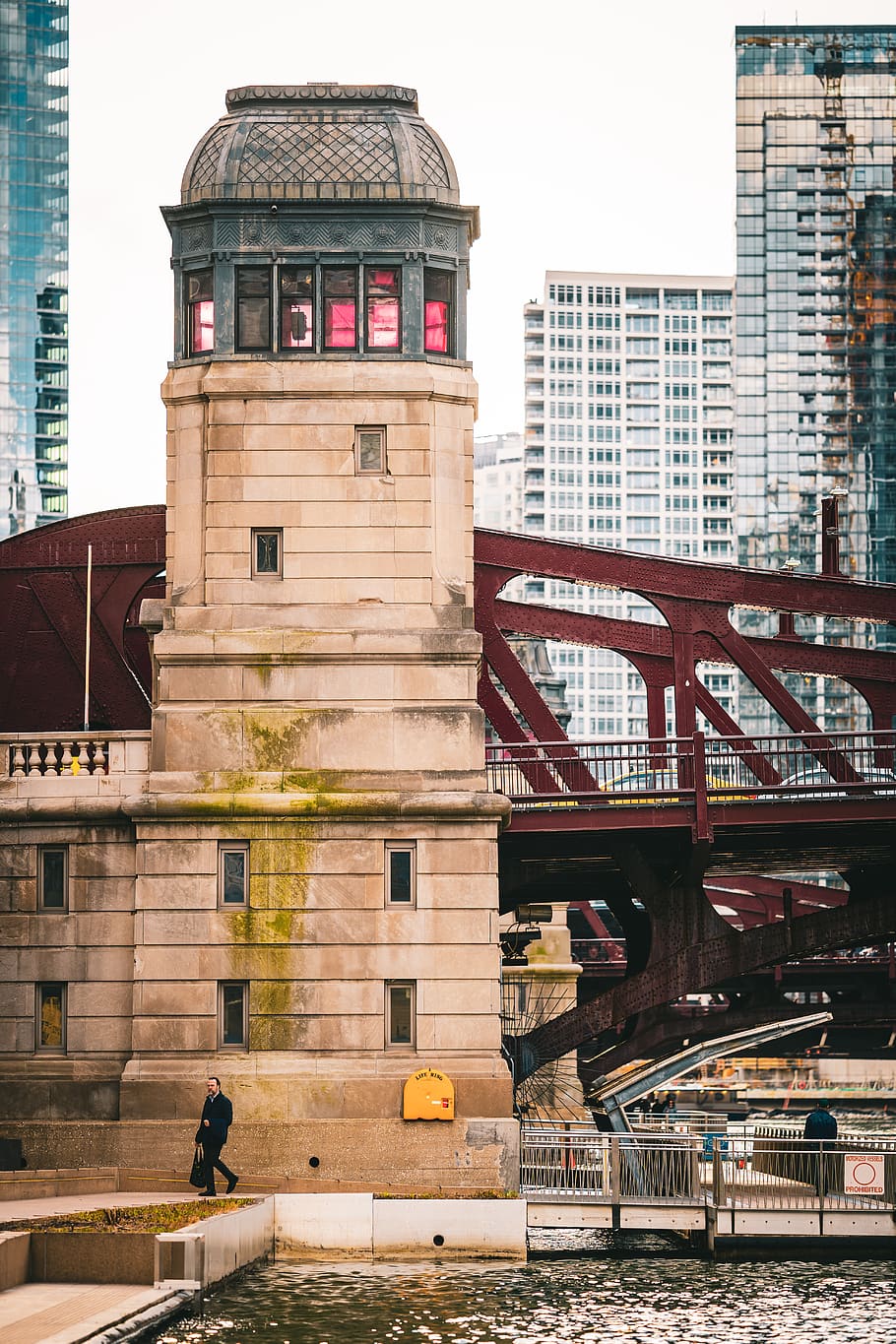 beige painted building, human, person, architecture, tower, bridge, HD wallpaper
