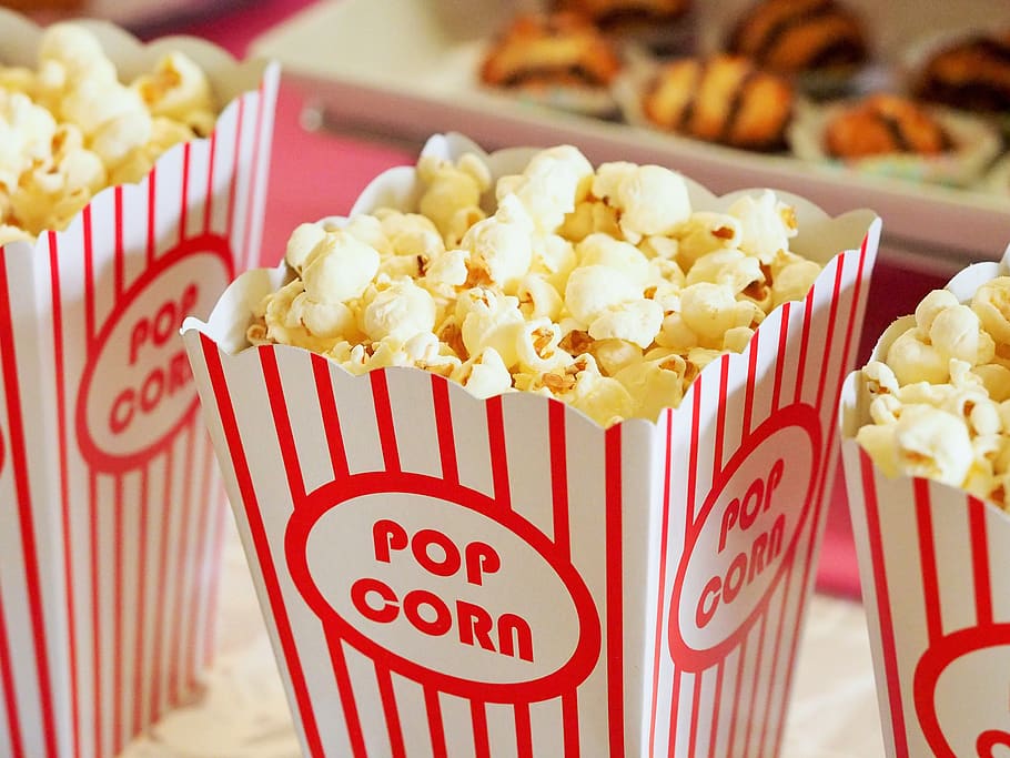 Selective Focus Photography of Popcorns, cinema, food, movie theater, HD wallpaper