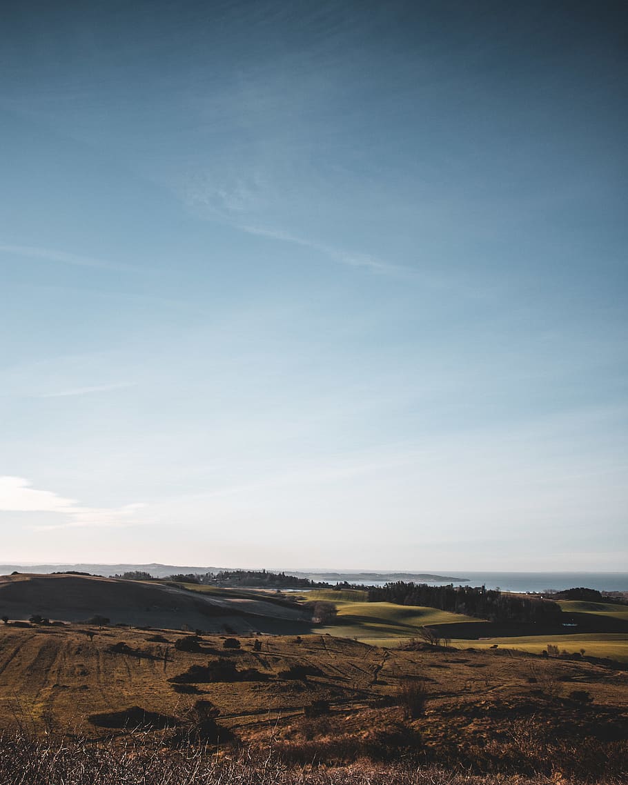 sun, sky, landscape, nature, hills, ocean, view, spring, environment HD wallpaper