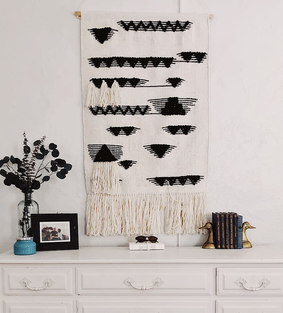 white and black string tapestry, indoors, still life, no people HD wallpaper