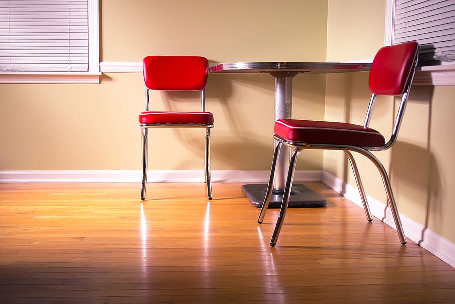 diner, retro, chairs, red vinyl, retro fifties, retro chairs HD wallpaper