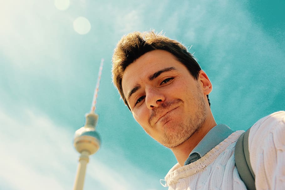 berlin, germany, blue, sun, portrait, one person, headshot HD wallpaper