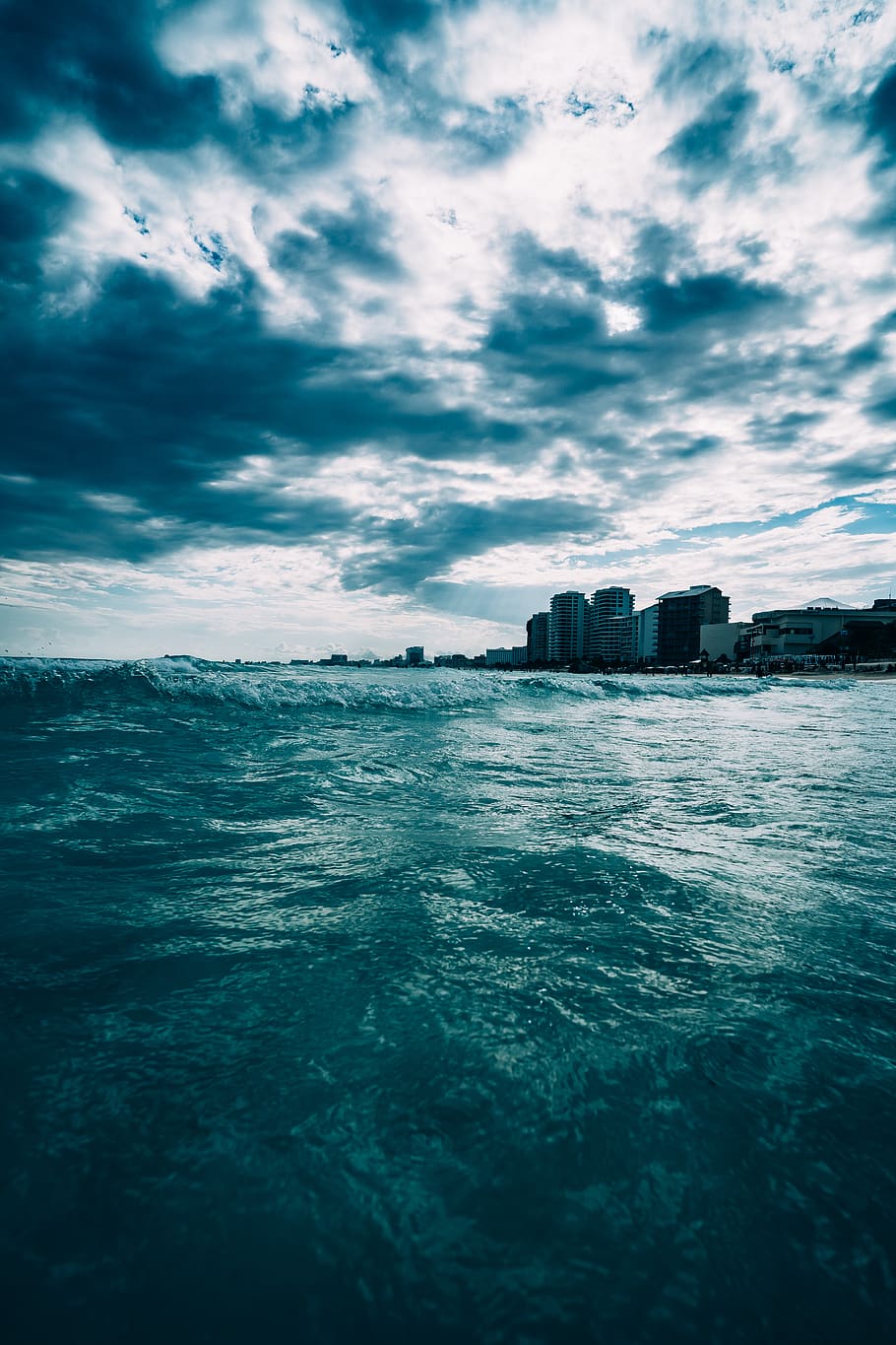 Body of Water, architecture, beach, buildings, cancun, clouds HD wallpaper
