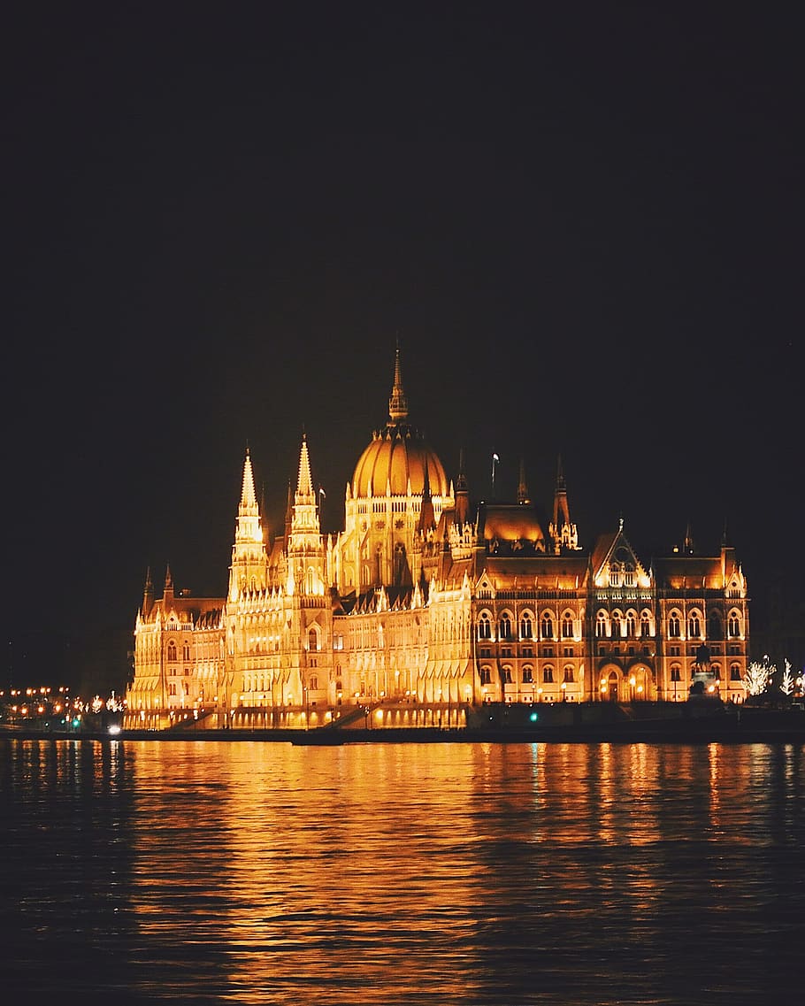 hungary, budapest, hungarian parliament building, golden, night, HD wallpaper