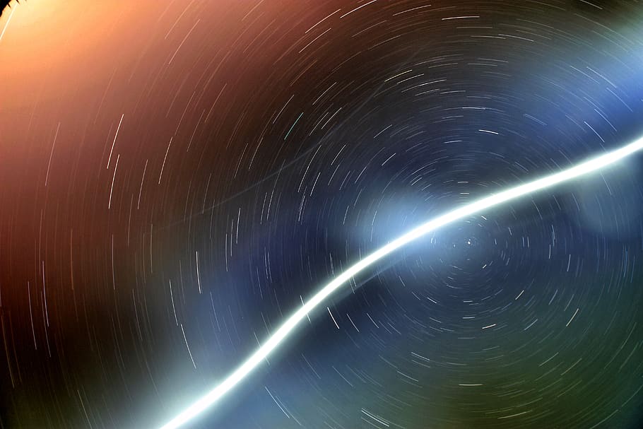 long exposure, star trail, astronomy, space, motion, nature HD wallpaper