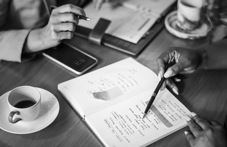analysis, beverage, black and white, brainstorm, business, businesswoman HD wallpaper