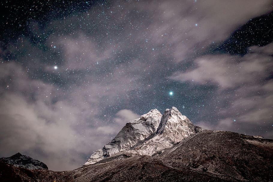 nature, landscape, mountains, night, sky, clouds, stars, star - space HD wallpaper