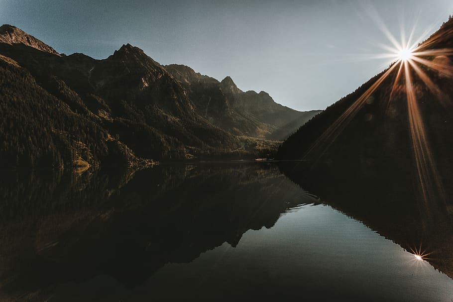 Landscape Photo of Mountains Under Gray Sky, dawn, daylight, desktop wallpaper HD wallpaper