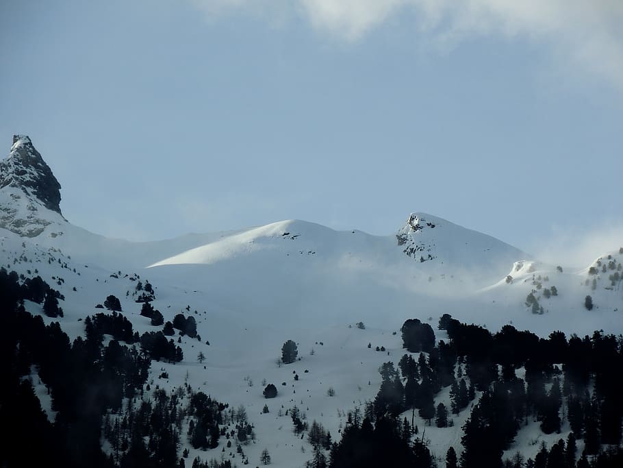 snow covered mountain, winter, alps, nature, outdoors, tree, ice HD wallpaper