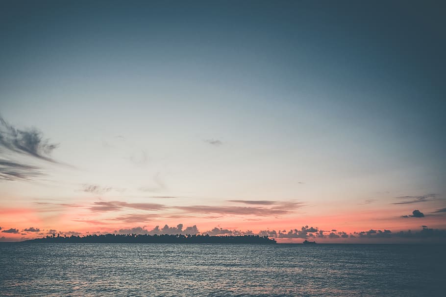 maldives, ocean, sun, sundown, island, sea, water, sky, clouds HD wallpaper