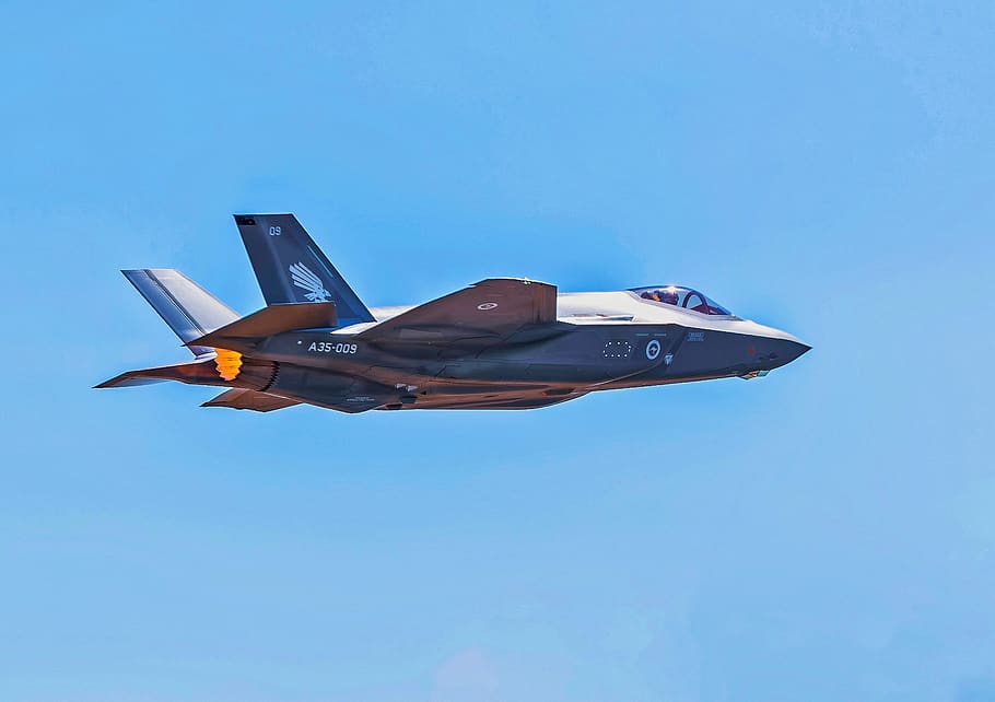 gray F22 Raptor, air vehicle, airplane, sky, blue, mode of transportation