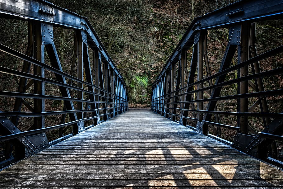 bridge, iron, old, pedestrian, metal, steel, germany, construction HD wallpaper