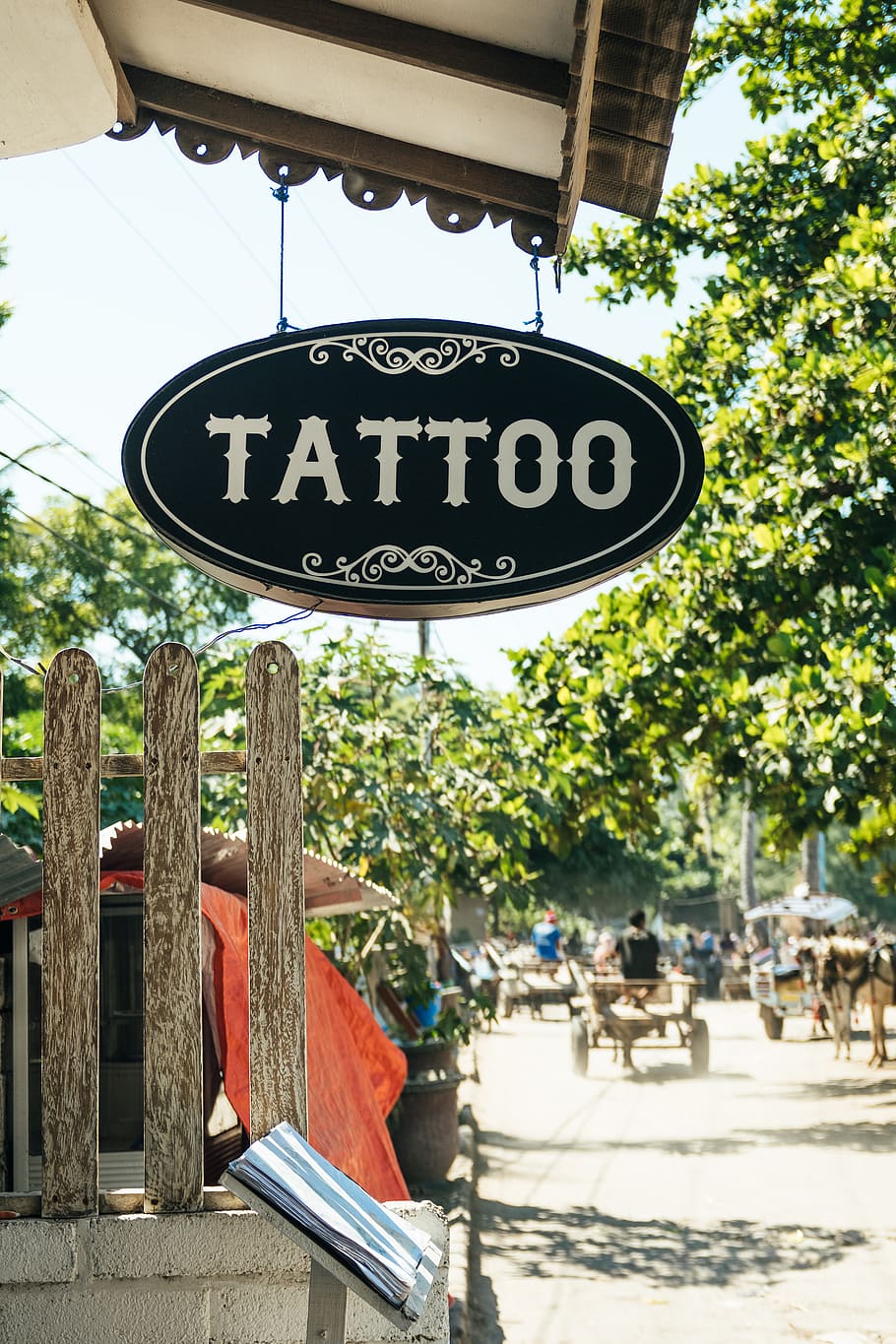 black and white Tattoo-printed signage, indonesia, gili air, text, HD wallpaper