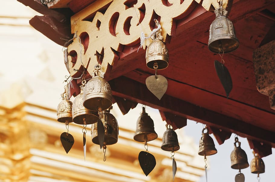 hanged brass-colored bells, person, human, people, goblet, glass HD wallpaper