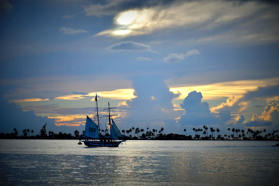 boat, ocean, night, san juan, puerto rico, blue, sunset, caribbean