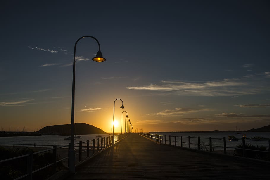 australia, coffs harbour, jetty beach, pier, coast, sky, sunrise
