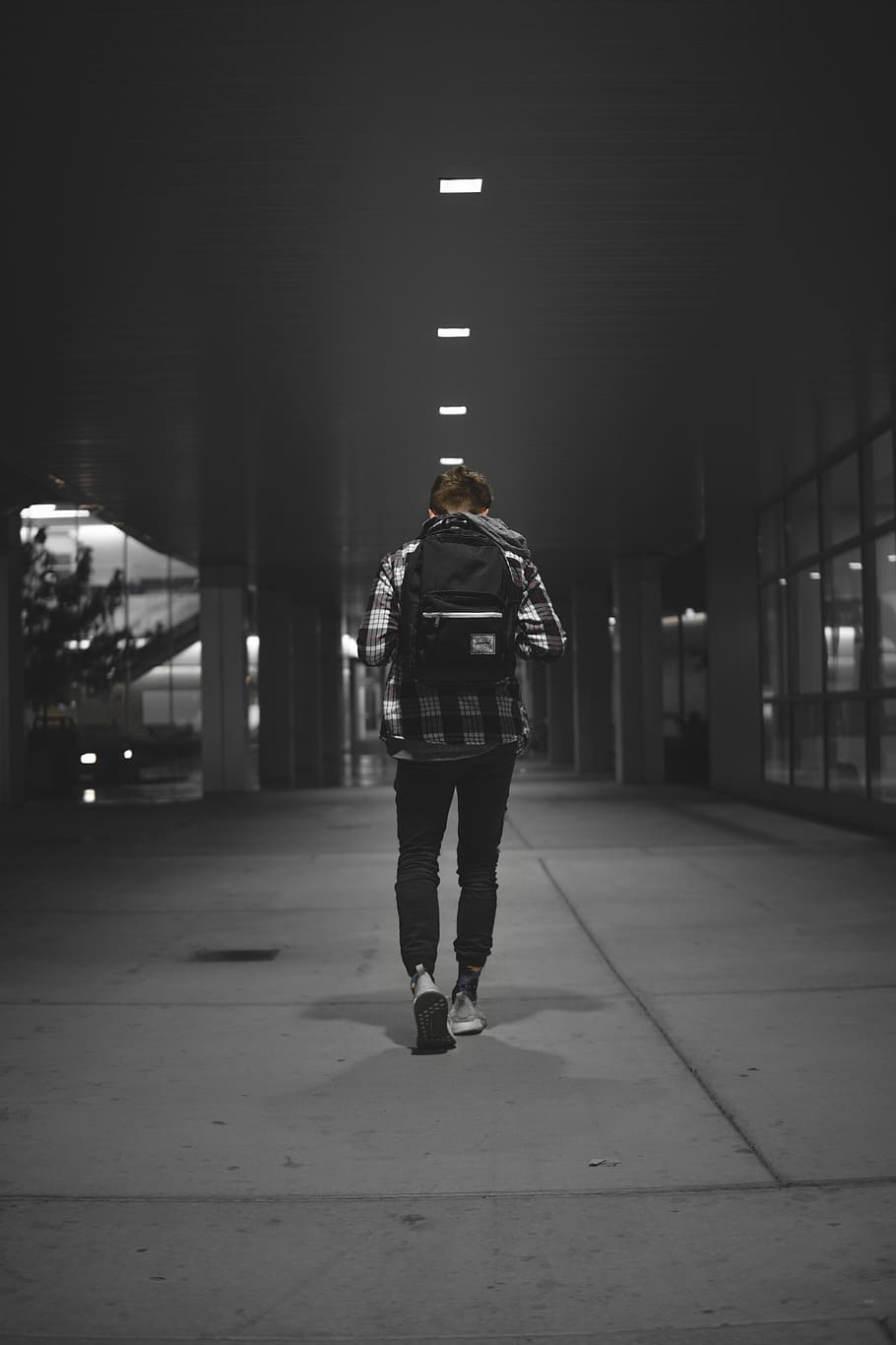 man with backpack walking alone on pathway, one person, rear view HD wallpaper