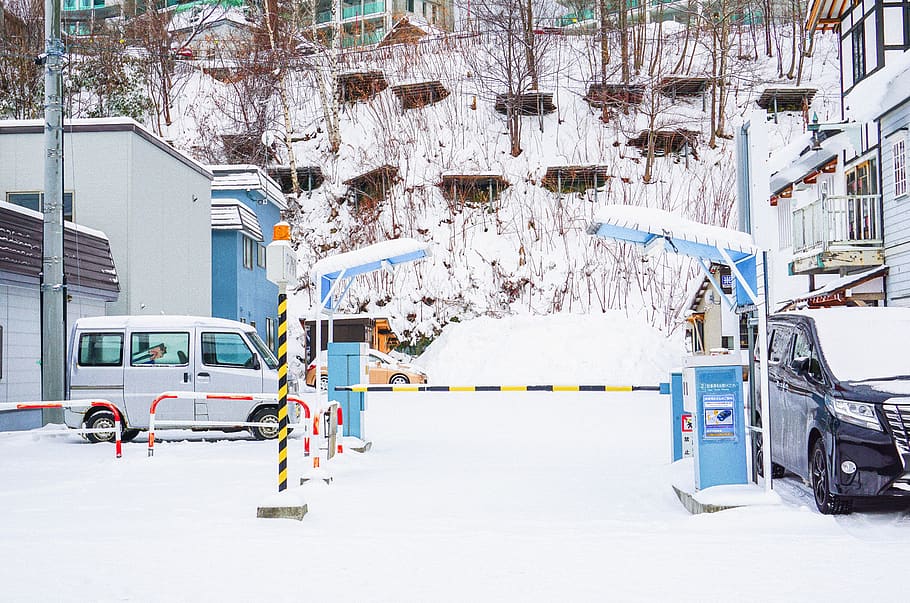 vehicles during winter, hokkaido, otaru, parking, japan, color, HD wallpaper