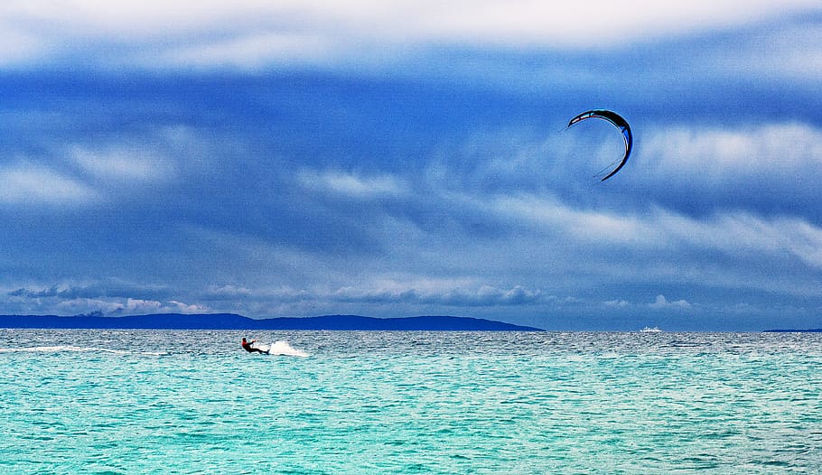 split, croatia, surfing, wind, nature, kite, sea, ocean, clouds HD wallpaper